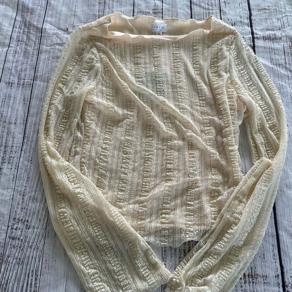 Le Lis Collection Cream Sheer Textured Long Sleeve Top-L